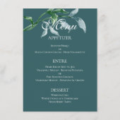 Waterverf Blue Green Floral Leaves Wedding Menu (Achterkant)