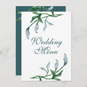 Waterverf Blue Green Floral Leaves Wedding Menu (Voorkant / Achterkant)