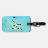 Waterverf Blue Green Monogram Letter Initiaal Bagagelabel (Voorkant horizontaal)