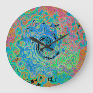 Waterverf Blue Groovy Abstract Retro vloeistof Grote Klok