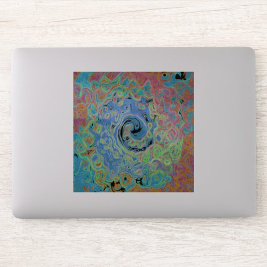 Waterverf Blue Groovy Abstract Retro vloeistof Sticker (Computer)