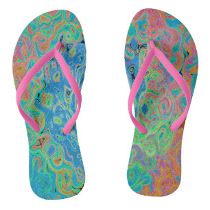 Waterverf Blue Groovy Abstract Retro vloeistof Teenslippers