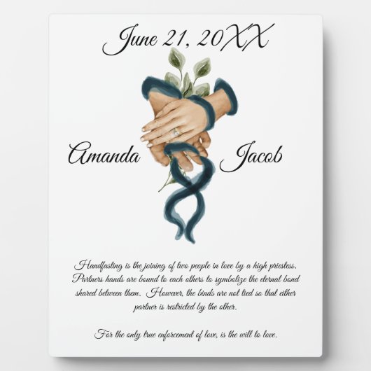 Waterverf Blue Handfasting Art Wedding Keepslag Fotoplaat (Voorkant)