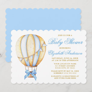 Waterverf Blue Hot Air ballonboot Baby shower Kaart