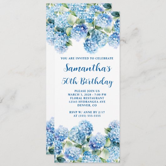 Waterverf Blue Hydrangea 50e verjaardag Kaart (Voorkant / Achterkant)
