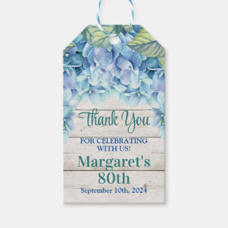 Waterverf Blue Hydrangea 80ste verjaardag Cadeaulabel