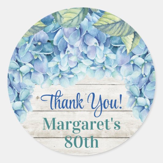 Waterverf Blue Hydrangea 80ste verjaardag Ronde Sticker (Voorkant)