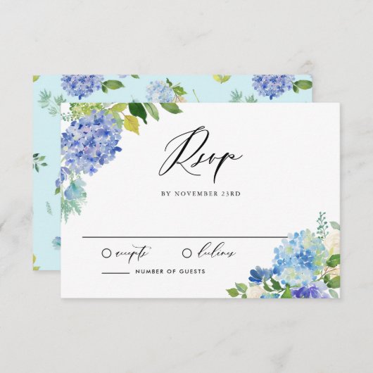 Waterverf Blue Hydrangea boeket bruiloft RSVP Kaartje (Voorkant / Achterkant)