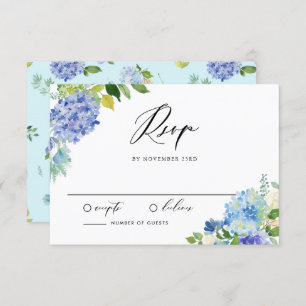 Waterverf Blue Hydrangea boeket bruiloft RSVP Kaartje