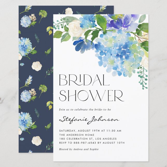 Waterverf Blue Hydrangea Bridal Shower (Voorkant / Achterkant)