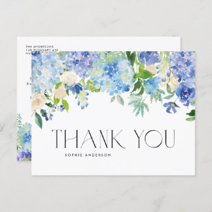 Waterverf Blue Hydrangea en Ivory Roos Hartelijk d Briefkaart