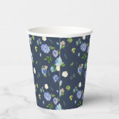 Waterverf Blue Hydrangea en Roos Bloemenpatroon Papieren Bekers (Rechts)
