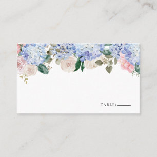 Waterverf Blue Hydrangea en roze rozen Floral Plaatskaartje
