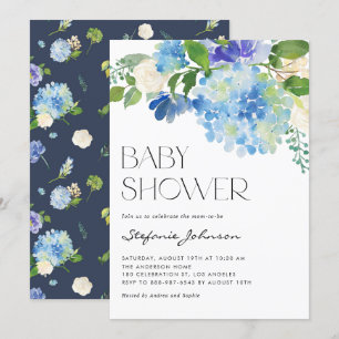 Waterverf Blue Hydrangea Floral Baby shower Kaart