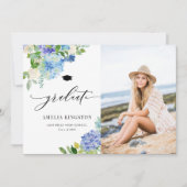 Waterverf Blue Hydrangea Floral Foto Afstuderen Kaart (Voorkant)