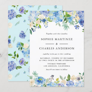 Waterverf Blue Hydrangea Floral Garland Wedding Kaart