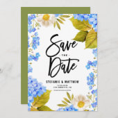 Waterverf Blue Hydrangea Floral Save The Date (Voorkant / Achterkant)