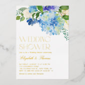 Waterverf Blue Hydrangea Floral Wedding Shower Folie Uitnodiging (Voorkant)