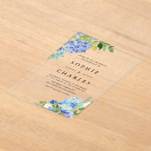 Waterverf Blue Hydrangea Flowers Boeket Wedding Acryl Uitnodigingen (Laagn)