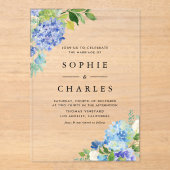 Waterverf Blue Hydrangea Flowers Boeket Wedding Acryl Uitnodigingen (Voorkant)