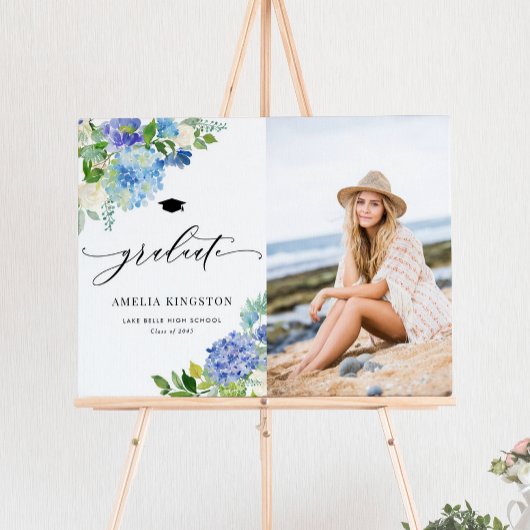 Waterverf Blue Hydrangea Flowers Foto Afstuderen Poster