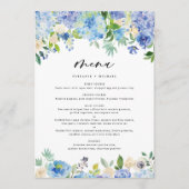 Waterverf Blue Hydrangea Garland Wedding Menu (Voorkant)