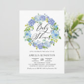 Waterverf Blue Hydrangea Krans Baby shower Kaart (Staand voorkant)