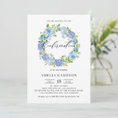 Waterverf Blue Hydrangea Krans bevestiging Kaart (Staand voorkant)