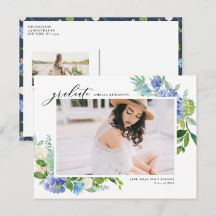 Waterverf Blue Hydrangea Lijst Foto Afstuderen Aankondigingskaart