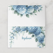 Waterverf Blue Hydrangea Naam Houder Plaats Kaart (Buitenkant ongevouwen)