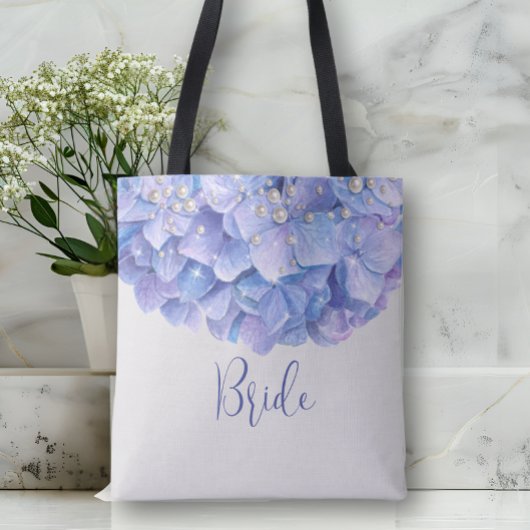 Waterverf Blue Hydrangea Pearl Bridal Party Draagtas