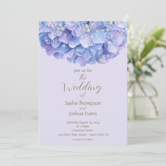 Waterverf Blue Hydrangea Pearl Kaart (Staand voorkant)