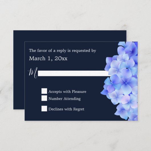 Waterverf Blue Hydrangea RSVP (Voorkant / Achterkant)