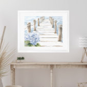 Waterverf Blue Hydrangea Seaside Dock Coastal Poster