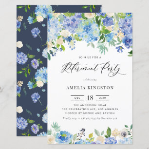 Waterverf Blue Hydrangea Uitnodiging tot pensioen