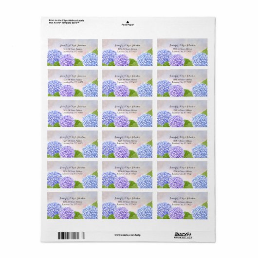 Waterverf Blue Hydrangea Wedding Etiket (Full Sheet)