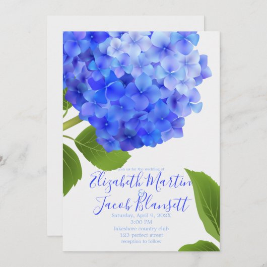 Waterverf Blue Hydrangea Wedding Kaart (Voorkant / Achterkant)