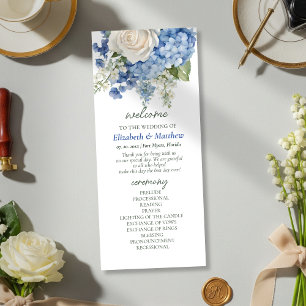 Waterverf Blue Hydrangea White Roses Wedding Programma