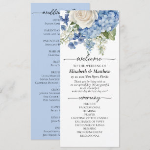 Waterverf Blue Hydrangea White Roses Wedding Programma