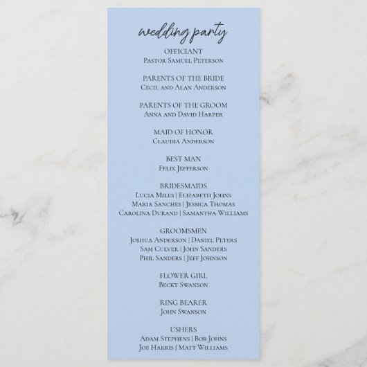 Waterverf Blue Hydrangea White Roses Wedding Programma (Achterkant)