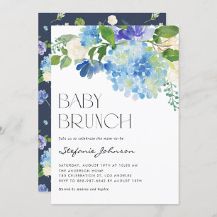 Waterverf Blue Hydrangeas Baby shower Brunch Kaart