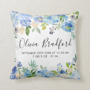 Waterverf Blue Hydrangeas Baby Stat Nursery Kussen