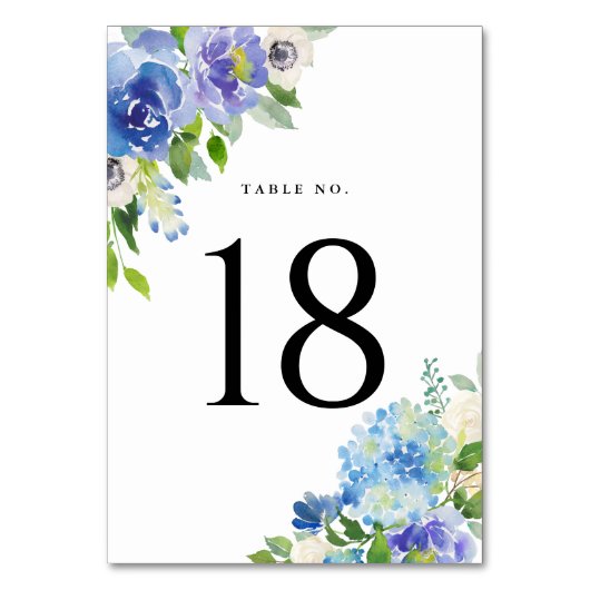 Waterverf Blue Hydrangeas Floral Table Numbers Kaart (Achterkant)