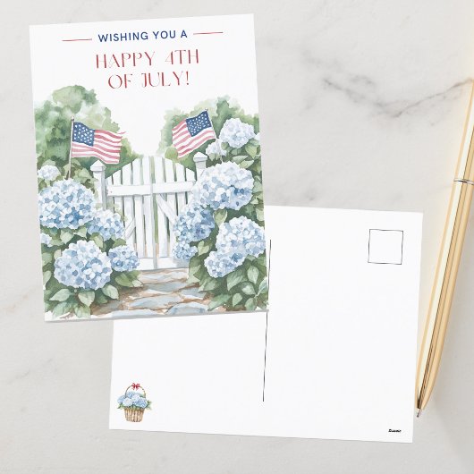Waterverf Blue Hydrangeas Happy 4th of July Briefkaart