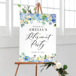 Waterverf Blue Hydrangeas Retirement Welcome Sign. Poster
