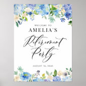 Waterverf Blue Hydrangeas Retirement Welcome Sign. Poster (Voorkant)