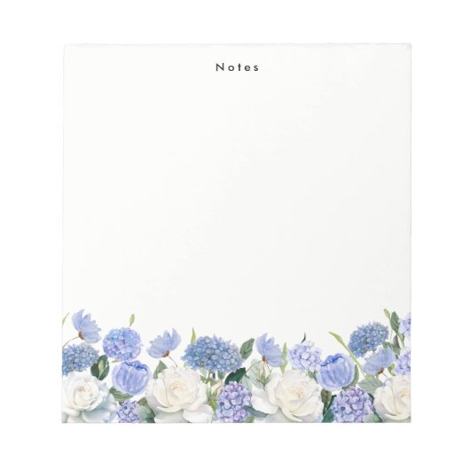 Waterverf Blue Hydrangeas White Rose Gepersonalise Notitieblok (Voorkant)