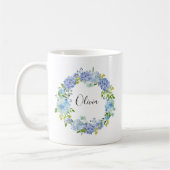 Waterverf Blue Hydrangeas Wreatated Mug Koffiemok (Links)