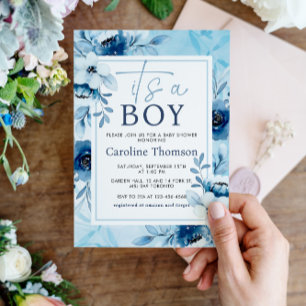 Waterverf Blue is een Baby shower van een jongen Kaart