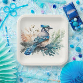 Waterverf Blue Jay Bird Papieren Bordje (Feest)